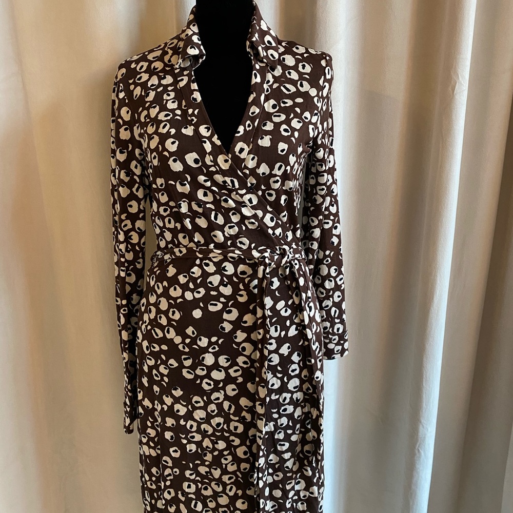 Diane Von Furstenberg Brown Black White Wrap Dress